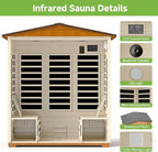 Springspa Outdoor Sauna 4 Person, Infrared Sauna for Home, Wooden Outdoor Saunas Room, 3400 Low EMF Far Infrared with Bluetooth, LCD Panel, 7 Color Chromotherapy Lamp, Reading Lamp