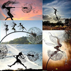 Flower Fairy Dancing with Dandelion Garden Art Sculpture Stainless Steel Statue Christmas Halloween Decoration for Outdoor Yard Courtyard Lawn Patio Metal Ornaments (Hurdle)