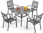 PHI VILLA 5-Piece Metal Patio Outdoor Table and Chairs Outdoor Dining Set - 37" Square Patio Table w/1.57" Umbrella Hole and 4 Backyard Garden Stackable Dining Chairs, Black
