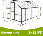 8x12 FT Greenhouses for Outdoors, Polycarbonate Greenhouse with PC Panels, Greenhouses for Outdoors for Yard, Garden, Hobby, Dark Grey