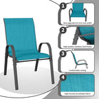 Patio Dining Chairs Set of 6, Stackable Dining Chairs High Back, Breathable Seat Fabric and Alloy Steel Frame Fit Backyard, Porch, Lawn，Poolside (Sky Blue)