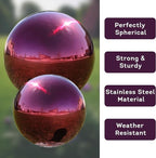 Lily's Home 10" Diameter Stainless Steel Gazing Globe Mirror Ball, Colorful and Shiny Addition to Any Garden or Home, Ideal As a Housewarming Gift, Sparking Red