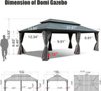 Domi 14'x22' Hardtop Gazebo Canopy,Outdoor Aluminum Gazebo with Galvanized Steel Double Roof, Extra Large Permanent Gazebo Pavilion for Patio Deck Backyard,Curtain and Netting,Grey