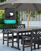 7 Piece HDPE Outdoor Dining Set for 6, Patio DHPE Furniture Set with Umberlla Hole, Weather Resistent Outdoor Table and Chairs for Garden, Poolside, Backyard, Deck, Black
