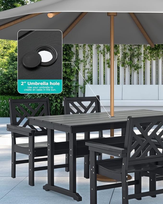 10 Piece HDPE Outdoor Dining Set for 8, Patio HDPE Furniture Set with 2 Table and Umbrella Hole, Outdoor Table and Chairs for Garden, Poolside, Backyard, Deck