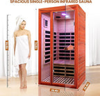 Sauna, Far Infrared Saunas for Home Room 1550W/110V Indoor Sauna for Single Person Okoume Wood Sauna Spacious 1 - 2 Person Low EMF Dry Sauna with Speakers/Air Hole and Color Lighting 39.4*35.4*74.8 IN