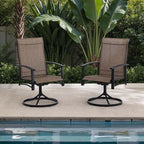 Patio Swivel Chairs Set of 2, Outdoor Swivel Chairs with Armrest, High Back Patio Chair with Metal Frame, All-Weather Outdoor Dining Chair for Deck, Porch and Lawn, Mocha