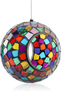 Yinns Mosaic Bird Feeder, Hanging Glass Birds Feeder, Fly Through Bird Feeder with Oval Stained Glass, Outdoor Garden Decor, 6.5 inch Purple