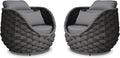 2 Pcs Patio Rope Accent Chair: Aluminum Single Lounge Armchair - Large Woven Chair Cushioned - Modern Arm Chair Assembled for 400lbs Outdoor Lanai Deck Balcony Porch Yard Garden Hotel, Dark Gray