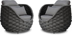 2 Pcs Patio Rope Accent Chair: Aluminum Single Lounge Armchair - Large Woven Chair Cushioned - Modern Arm Chair Assembled for 400lbs Outdoor Lanai Deck Balcony Porch Yard Garden Hotel, Dark Gray