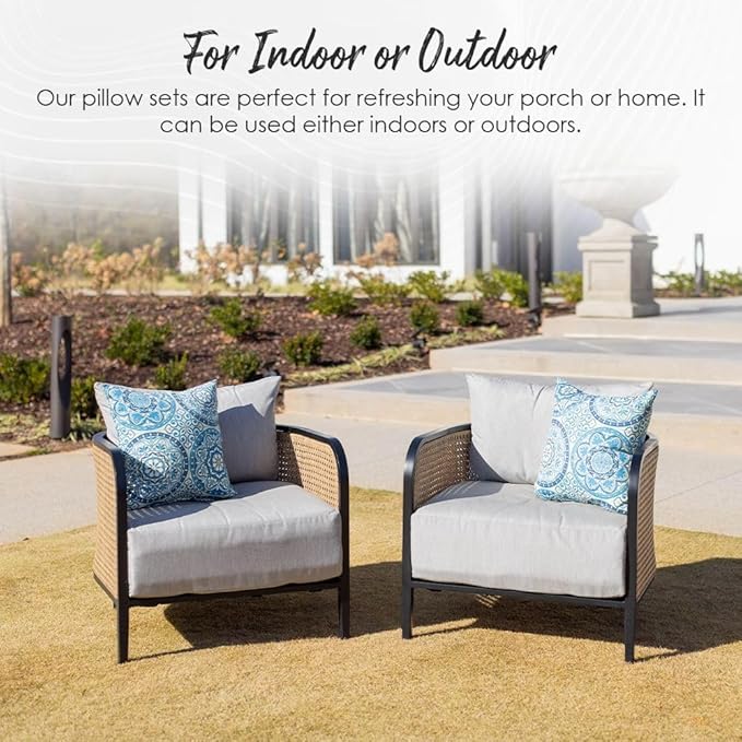 RSH Décor: Set of 2 Square Throw Pillows | Indoor/Outdoor All Weather Polyester Fabric | Decorative Accent Pillows for Patio Furniture | Reversible | 20" x 20" | Swaying Palms Aloe