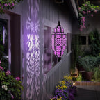 Twinkya 2 Pack Hanging Solar Lights Outdoor Garden Decorative Solar Lantern Waterproof Metal Moroccan Outdoor Decorations for Patio Pathway Yard Porch Backyard Garden Decor (Purple, 2 Pack)