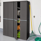 Sterilite 2-Pack 4 Shelf Cabinet, Lockable Utility Storage w/ Adjustable Shelves, Gray - Plastic Shelving Unit for Organizing Garage, Pantry, Basement, Laundry Room or Mudroom