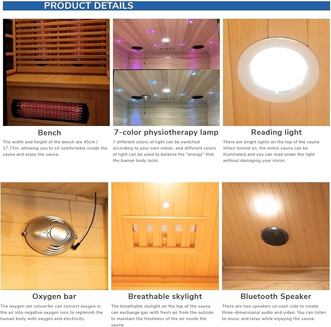 Luxury Dual-System Wood Sauna Room for 2-3 Person, Hybrid Indoor Sauna Spa,Canadian Hemlock, 4.5KW Heater, 195°F Steam+149°F Far Infrared, 10 Heating Elements, 220V, Oxygen Ionizer, 8mm Tempered-grass