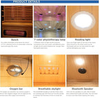 Luxury Dual-System Wood Sauna Room for 4-6 Person, Hybrid Indoor Sauna Spa,Canadian Hemlock, 6KW Heater, 195°F Steam+149°F Far Infrared, 12 Heating Elements, 220V, Oxygen Ionizer, 8mm Tempered-Grass