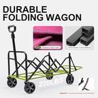 Collapsible Wagons Carts Foldable with Extended Tailgate, Folding Wagon Cart on Wheels, Portable Heavy Duty Shopping Carts for Groceries, Apartment, Garden, Camping, Sports, Outdoor (Pink)