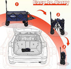 Collapsible Tailgate Wagon with Wheels, Compact Size Folding Utility Cart, 380LBS Capacity for Garden, Grocery, Beach, Camping – Portable Heavy Duty Cart(Navy Gray)