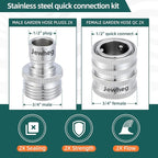 Quick Connect Hose Fittings，2025 upgraded version Garden Hose Quick Disconnect Set， Universal Fit 3/4 Inch GHT Stainless Steel, Water Hose Connector，Quick Release Hose Connector，3 Pack，