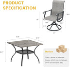 VICLLAX 5 Pieces Patio Dining Set for 4, Outdoor Furniture Set Includes 37.8" Square Outdoor Table and 4 Patio Swivel Chairs for Lawn Garden, Grey Wood Grain Tabletop and Grey Fabric