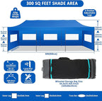 COBIZI 10x30 Pop Up Canopy with 8 Sidewall,Heavy Duty Canopy UPF 50+ All Season Wind Waterproof Commercial Outdoor Wedding Party Tents for Parties Canopy Gazebo with Roller Bag(10 x 30 ft Blue)