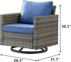 Outdoor Patio Swivel Rocker Chairs - Single Wicker Patio Swivel Rocking Chair with Waterproof Wicker,Comfortable Cushions and Sturdy Metal Frame for Outside Porch Deck Backyard(Mixed Grey/Blue/1PC)
