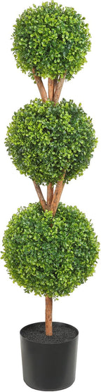 VEVOR Artificial Boxwood Topiary Tree, 48 inch Tall (2 Pieces), Triple Ball-Shaped Faux Topiary Tree, Green Faux Plant with Replaceable Leaves & Pot for Decorative Indoor/Outdoor/Home/Office