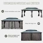 Domi 12’ x 18’ Hardtop Gazebo Metal Frame Canopy with Netting & Curtains, Outdoor Permanent Metal Pavilion with Galvanized Steel Double Roof for Patio Lawn and Garden, Gray