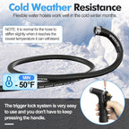 SPECILITE 5/8" Hot/Cold Garden Hose 150 ft with Industrial High Pressure Nozzle, Flexible & Lightweight, 600psi Burst Rubber Water hose -50℉-158℉ With 3/4"Stainless Steel Fittings for Yard, Black