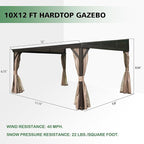 10’ x 12’ Lean to Gazebo, Outdoor Wall Mounted Gazebo Aluminum Frame, Hardtop Pergola with Galvanized Steel Sloping Roof for Patio Deck Garden Backyard, Curtain and Netting Included