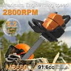660V 36 Inch Gas Chainsaw for MS660 G660 066 For Stihl G660 NS892, 92cc 2-Cycle 5.2KW 7HP Powerhead with 36" Bar & Chain, OEM Code Compatible, All Parts Replacement