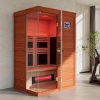 OnxyEdge 2-Person Full Spectrum Sauna with 6.5 * 6.5" Red Light Therapy & 2 Built-in Speakers, Indoor Dry Sauna 1990W/120V with Dual LED Controls for Home & Gym – Canadian Hemlock Spa Room (Wood)
