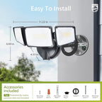 Philips 72W 7400LM LED Flood Lights Outdoor, Switch Controlled Aluminum Security Lights, 3 Adjustable Heads, Wall Mount, 5000K Daylight, Waterproof for Yard, Garage