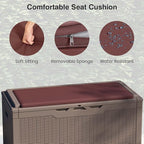 Patiolife 100 Gallon Resin Deck Box with Cushion, Large Outdoor Storage Box for Garden Tools, Pool Supplies, Waterproof and Lockable, Dark Brown
