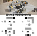 ovios 9 Pieces Patio Furniture Set, Outdoor Wicker Sectional Sofa with 42" Firepit Table Swivel Chair, Modern Modular Deep Seat Rattan Couch Conversation Sets, Dark Grey