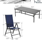 PHI VILLA 9 Piece Patio Dining Set, Patio Furniture Outdoor Dining Set with Adjustable Portable Patio Folding Chairs (Blue) & Large Patio Dining Table for Yard, Garden and Deck