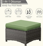5 Piece Outdoor Patio Furniture Set Wicker Conversation Set Swivel Rocking Chairs with Side Table and Ottomans for Backyard, Porch, Deck, Green