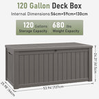 120 Gallon Outdoor Storage Box, Resin Deck Boxes Outdoor Waterproof For Patio Furniture, Garden Tools, Pool Supplies, Durable And UV Resistant, Lockable