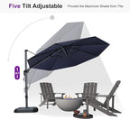 PURPLE LEAF 11 Feet Patio Round Cantilever Umbrella with Base Outdoor Aluminum Offset Umbrella with 360-degree Rotation for Pool Patio Garden Deck Navy Blue