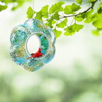 Yinns 9 Inch Large Mosaic Bird Feeders for Outside Hanging Fly Through Bird Feeder with Flower Shape Glass Birdfeeder for Garden Decor