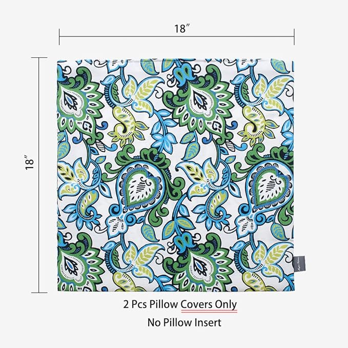 Magpie Fabrics Pack of 2 Outdoor Waterproof Throw Pillow Covers 18 x 18 Inch, Christmas Decorative Cushion Sham Pillowcase Shell for Garden Patio Tent Balcony Couch Sofa(Floral Blue Green)