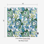 Magpie Fabrics Pack of 2 Outdoor Waterproof Throw Pillow Covers 18 x 18 Inch, Christmas Decorative Cushion Sham Pillowcase Shell for Garden Patio Tent Balcony Couch Sofa(Floral Blue Green)