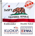 Double Sided Embroidery Californian State Flag 3x5 Outdoor Made In USA Heavy Duty 340D Great Nylon Californian CA Flags Banners with 2 Brass Grommets