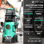 2025Upgraded Pressure Washer 5000PSI with Adjustable Touch Screen 8 Level, 34" Tall, 4 Quick Connect Nozzles,Inlet Hose&Filter&500mlFoam Cannon for Cars/Fences/Driveways/Home Cleaning,Green