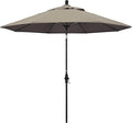 California Umbrella 9' Round Aluminum Pole Fiberglass Rib Market Umbrella, Crank Lift, Collar Tilt, Black Pole, Sunbrella Spectrum Mist
