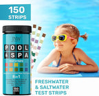 Pool Test Strips 8-in-1, 150 Quick and Accurate Pool and Hot Tub Test Strips - Pool Water Testing Kit for Chlorine, Bromine, pH, Hardness, More - All in 1 Swimming Pool Test Strips by JNW