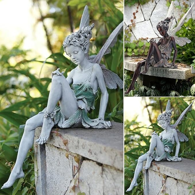 Angel Figurine Outdoor Statue, 9'' Brown Resin Angel Craft for Home, Table, Lawn, Yard, Porch, Patio, Christmas, Housewarming Gifts