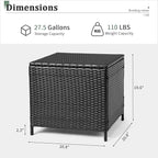 Outvita Outdoor Side Table, Rattan Coffee Table with Storage 27 Gallon Patio Small Deck Storage Box for Cushion Towel Books, Brown Side Table with lid