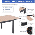 Soleil Jardin Aluminum Patio Extendable Dining Table, 63" - 105", Adjustable Indoor Outdoor Furniture Rectangle Table w/Thermal Transfer Wood Grain Tabletop for 6-10 Person Porch Deck Garden, Black