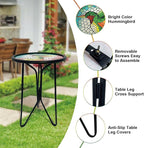 HONGLAND Outdoor Side Table, Small Mosaic Patio Table, 12" Round Metal Side Table End Table, Glass Plant Stand, Small Bistro Coffee Table Plant Stand for Garden Yard Porch Living Room（Hummingbird）