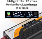500W Pure Sine Wave Inverter (1000W Peak), 12V/24V Auto-Detect, 50Hz/60Hz Switchable, LCD Display, Type-C Fast Charging, Silent Design, Overload & Overheat Protection for RV, Home (Black-500W)